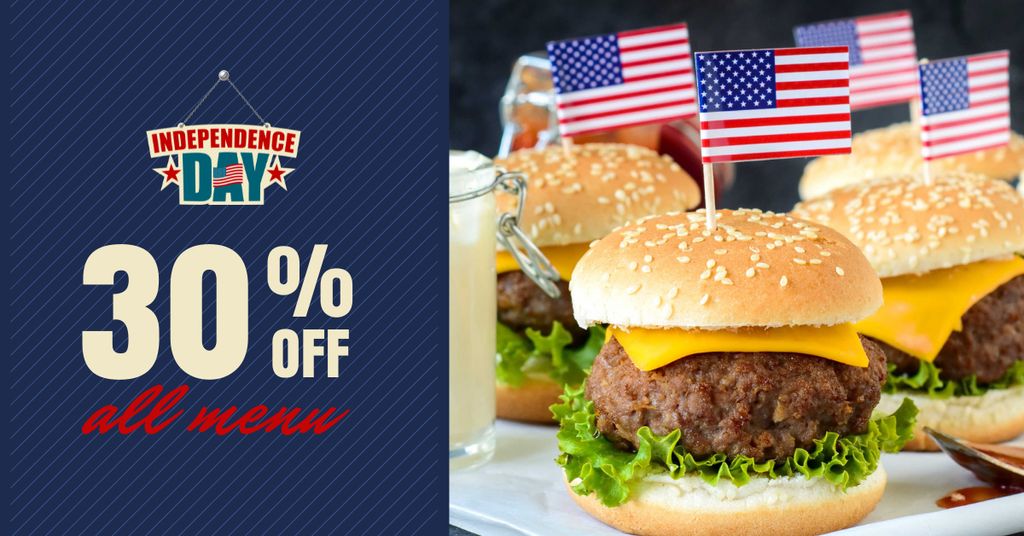 Plantilla de diseño de Independence Day Menu with Burgers Facebook AD 