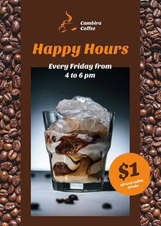 Coffee Shop Happy Hours Iced Latte in Glass Flayer Design Template
