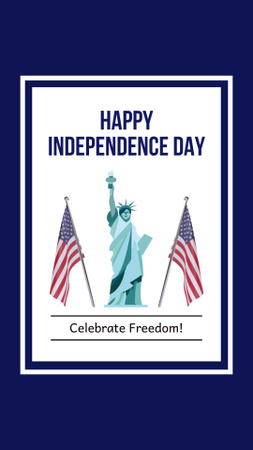 Plantilla de diseño de Felicitaciones por el Día de la Independencia con la Estatua de la Libertad Instagram Video Story 