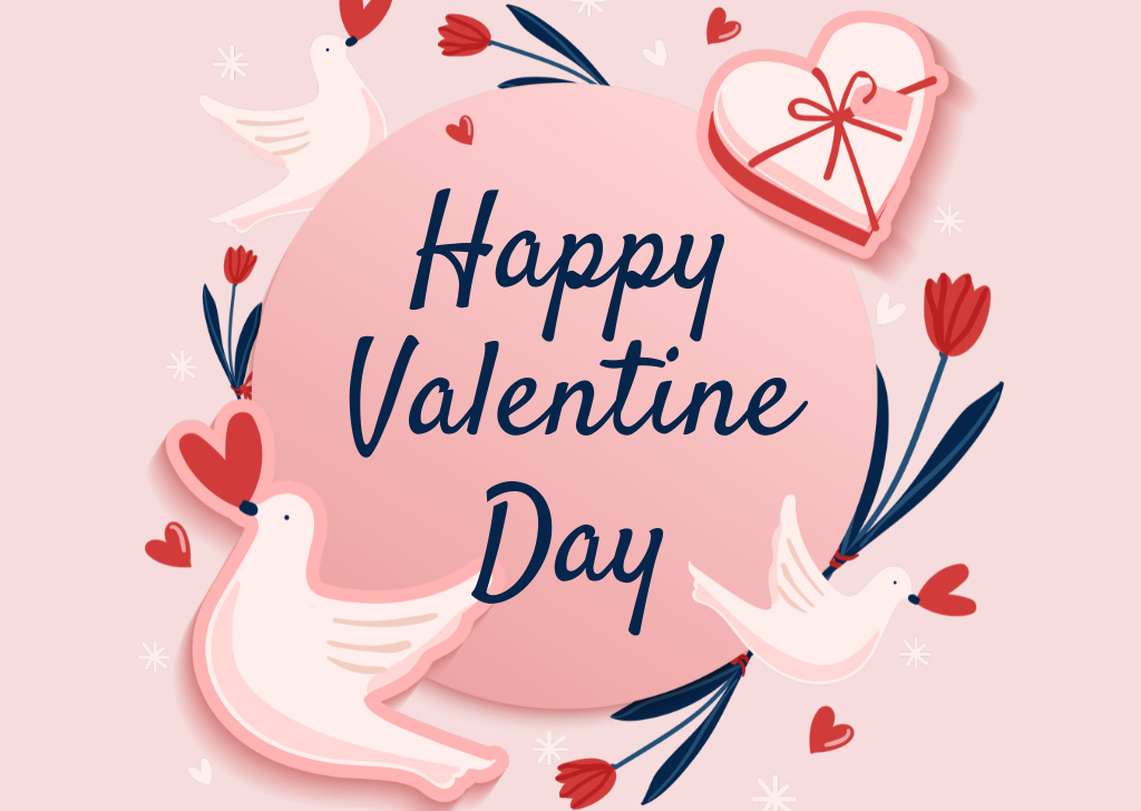 Happy Valentine's Day greeting with Cute Doves Card – шаблон для дизайну
