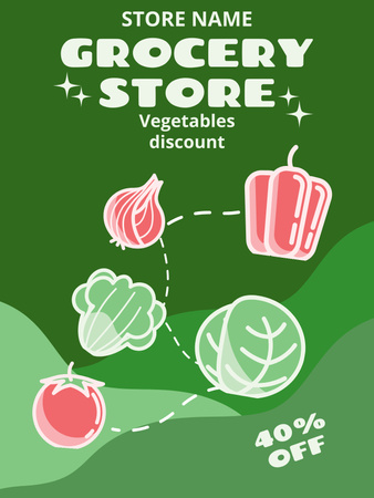 Illustrated Veggies With Discount In Grocery Poster US Design Template