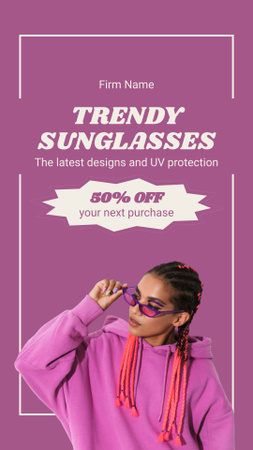 Advertising Trendy Sunglasses with Young Woman in Hoodie Instagram Video Story Design Template