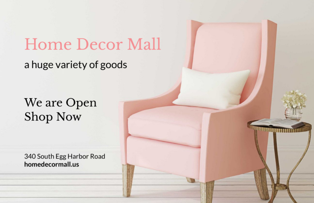 Template di design Home and Living Design Store Ad with Fashionable Modern Pink Armchair Flyer 5.5x8.5in Horizontal
