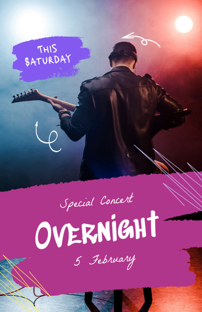 Saturday Overnight Guitar Concert Invitation 5.5x8.5in Πρότυπο σχεδίασης