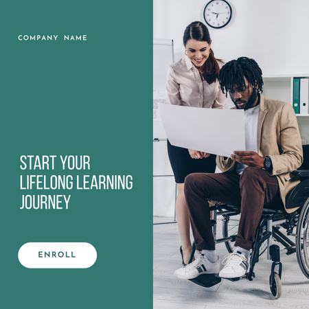 Job Training Announcement with Worker on Wheelchair Animated Post Design Template