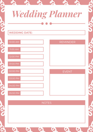 Ontwerpsjabloon van Schedule Planner van Huwelijksplanaanbieding op roze