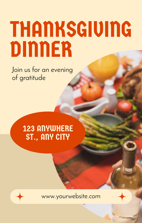Thanksgiving Dinner Announcement on Orange Invitation 4.6x7.2in Design Template