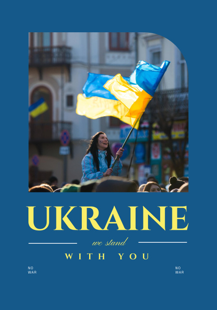 Woman with Flag of Ukraine at Protest Poster 28x40in – шаблон для дизайна