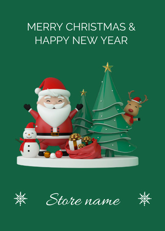 Graceful Christmas and New Year Cheers with Santa and Reindeer Postcard 5x7in Vertical – шаблон для дизайна