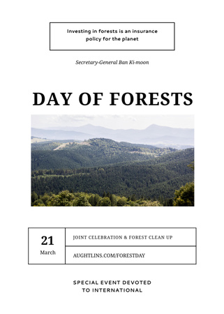 Plantilla de diseño de Evento de celebración de los frondosos bosques de la Tierra con montañas pintorescas Postcard 5x7in Vertical 