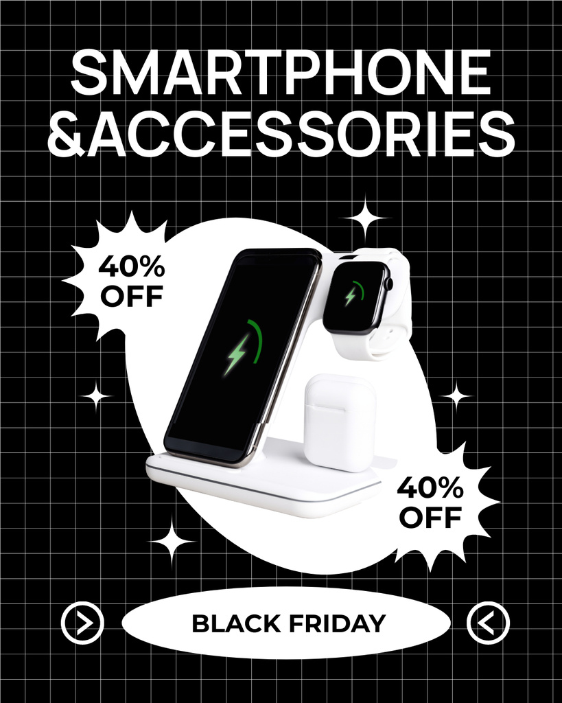 Black Friday Promotions of Smartphones and Accessories Instagram Post Vertical Modelo de Design