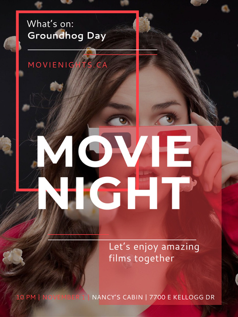 Movie Night Event Woman in 3d Glasses Poster US Design Template