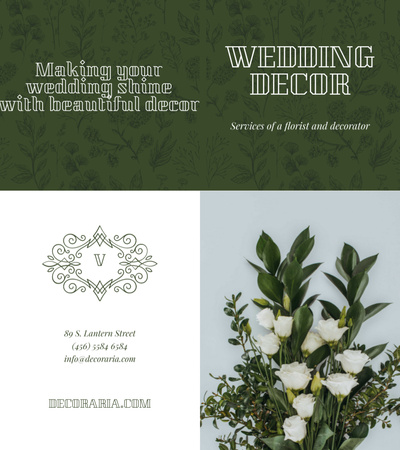 Designvorlage Hochzeitsdekoration mit einem Strauß zarter Blumen für Brochure 9x8in Bi-fold