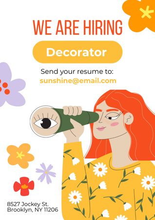 Job Ad with Redhead Woman with Spyglass Poster A3 Design Template