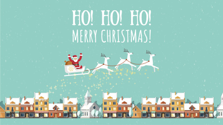 Designvorlage Christmas Greeting Santa Riding in Sleigh over Town für Full HD video