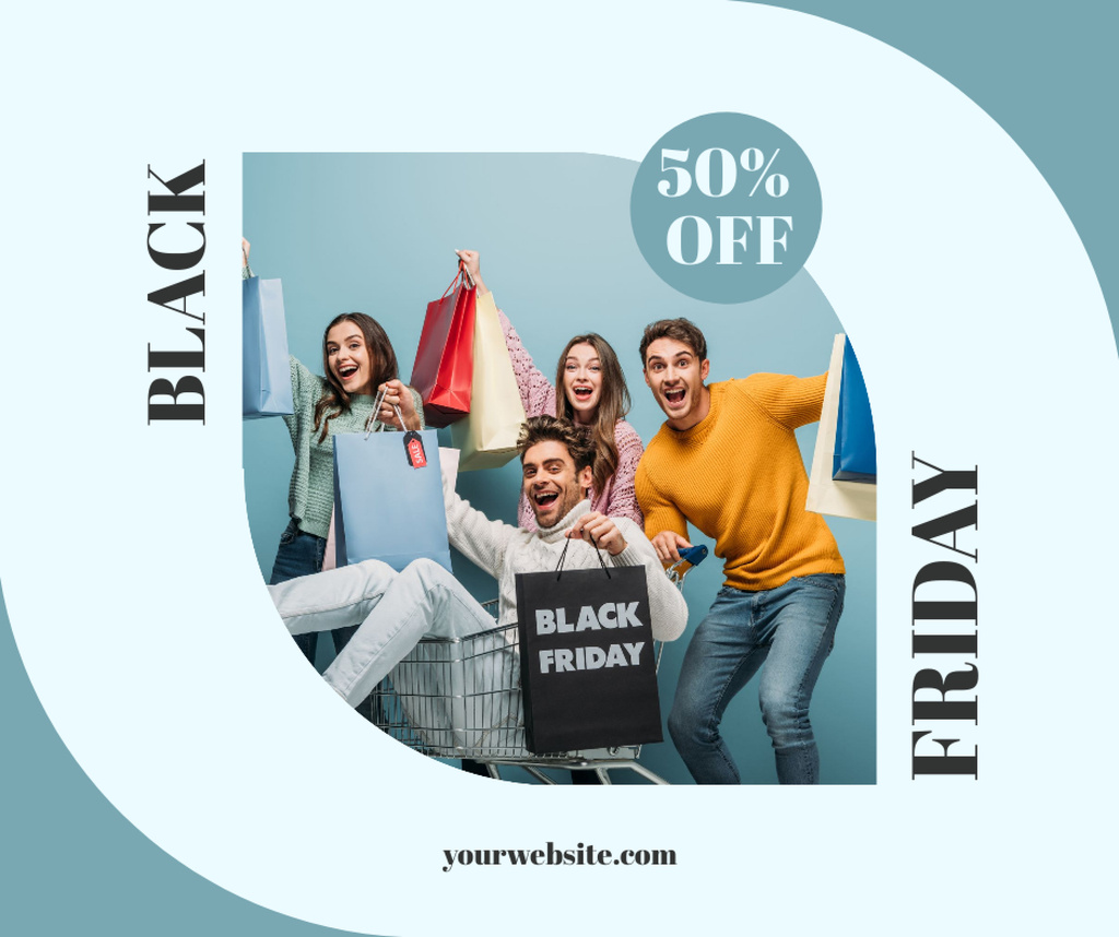 Black Friday Sale Announcement with Funny People Facebook Modelo de Design