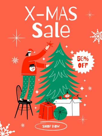 X-mas Accessories Sale Offer on Red Poster US Design Template