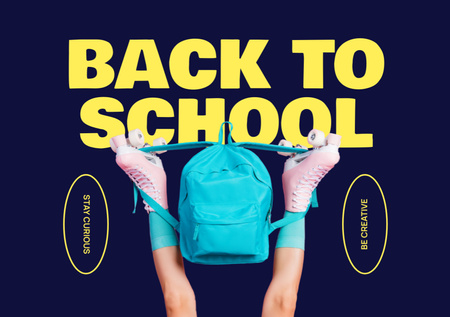 Back to School With Backpacks And Roller Skaters Postcard A5 – шаблон для дизайну