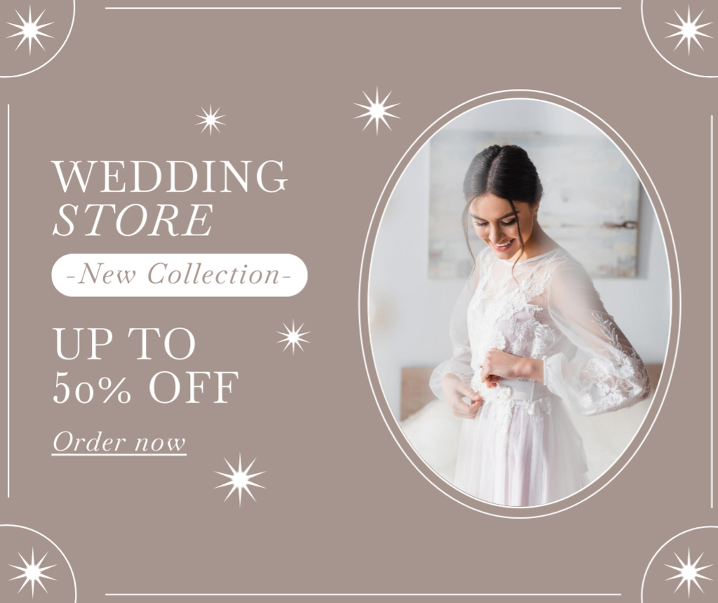 Discount on New Collection of Stylish Wedding Dresses Facebook Modelo de Design