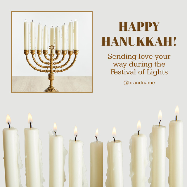 Happy Hanukkah Wishes And Greetings With Candlelight Instagram Tasarım Şablonu
