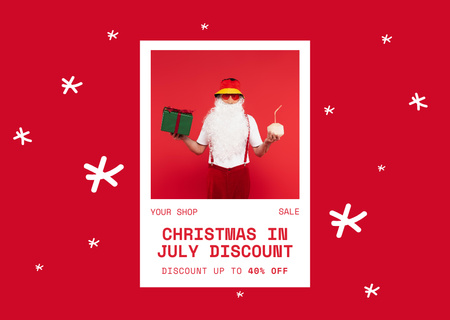 Designvorlage Christmas Discount in July with Merry Santa Claus für Flyer A6 Horizontal