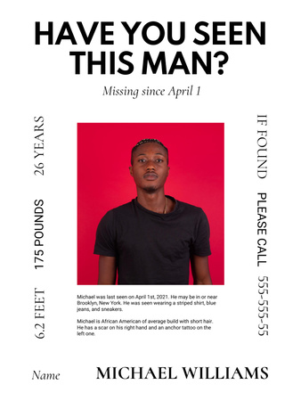 Modèle de visuel Announcement of Missing Person - Poster US