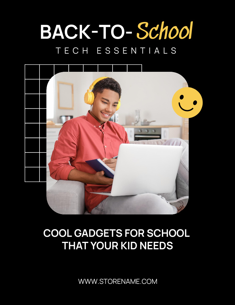 Back-to-School Essentials Discount Ad on Black Poster 8.5x11in Tasarım Şablonu