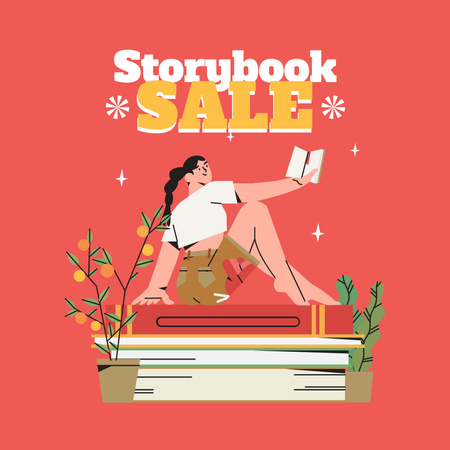 Books Sale Announcement with Woman reading Instagram tervezősablon