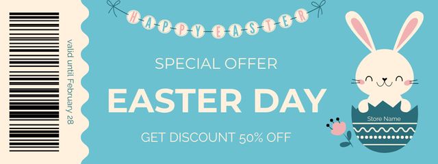 Easter Holiday Deal with Cute Rabbit in Easter Egg Coupon Design Template