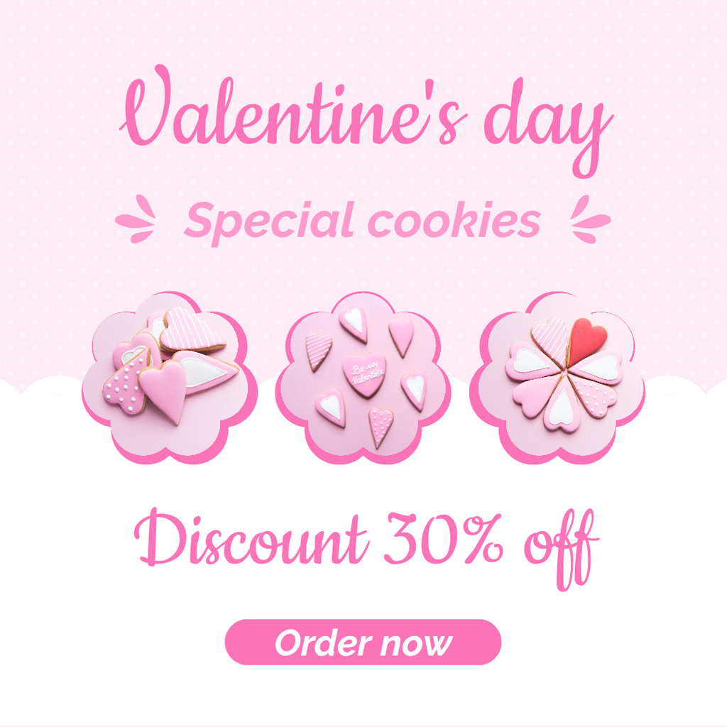 Ontwerpsjabloon van Instagram AD van Discount on Special Cookies for Valentine's Day on Pink