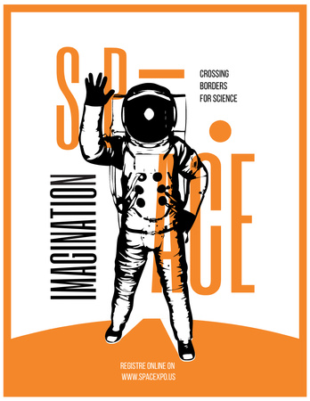Szablon projektu Wykład kosmiczny z ilustracją przedstawiającą astronautę w kolorze pomarańczowym Poster 8.5x11in