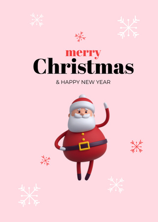 Christmas and New Year Greetings with Toylike Santa Postcard 5x7in Vertical Design Template