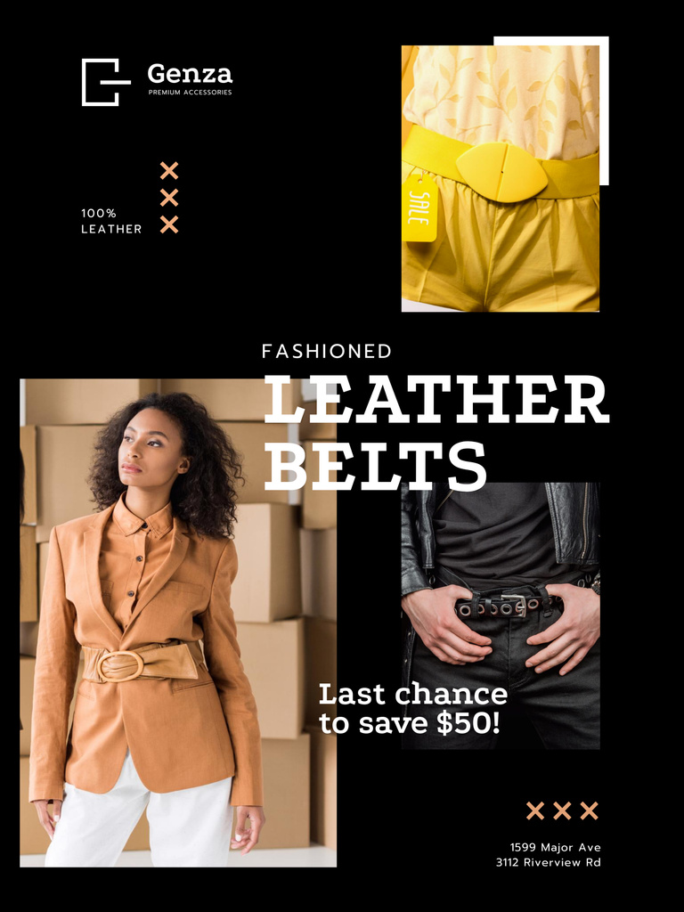 Designvorlage Exquisite Accessories Store With Women in Leather Belts für Poster 36x48in