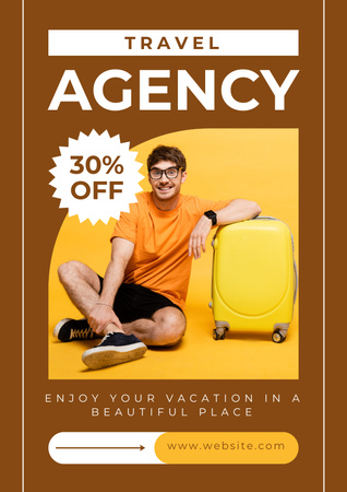 Travel Agency Discount Offer on Brown and Yellow Poster Πρότυπο σχεδίασης