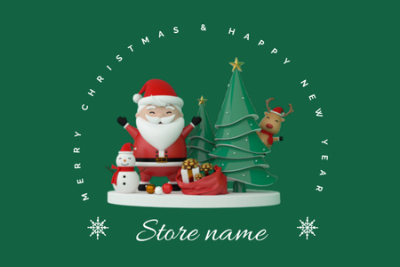 Christmas and New Year Cheers with Joyful Santa and Reindeer Postcard 4x6in tervezősablon