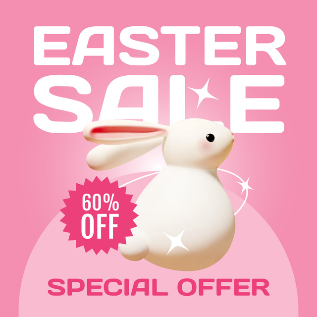 Easter Sale Announcement with Decorative White Bunny Instagram Πρότυπο σχεδίασης