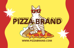 Pizzeria Emblem with Cartoon Cat in Sunglasses