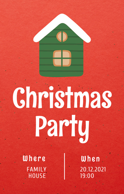 Designvorlage Cozy Christmas Party Announcement With House für Invitation 4.6x7.2in