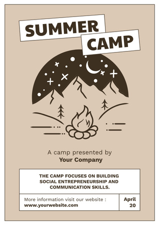 Summer Camp Ad with Cute Illustration Poster Design Template