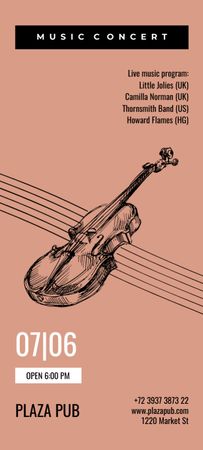 Ontwerpsjabloon van Invitation 9.5x21cm van Aankondiging van klassiek muziekevenement met viool