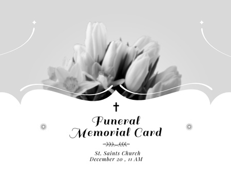 Funeral Memorial Card with Tulips Thank You Card 5.5x4in Horizontal Design Template