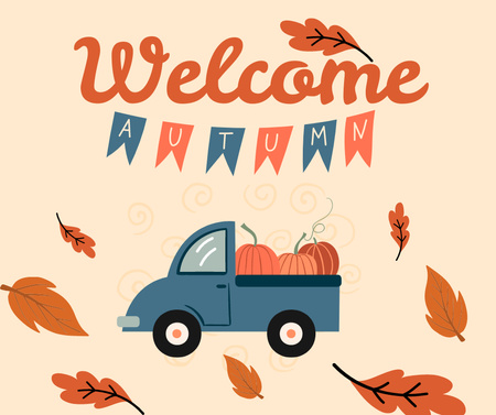 Fall Greeting with Truck and Pumpkins Facebook tervezősablon