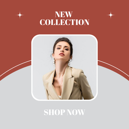 New Collection Ad with Woman in Stylish Blazer Instagram Design Template