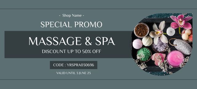 Promotion of Massage Studio and Spa Coupon 3.75x8.25inデザインテンプレート