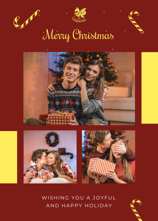Platilla de diseño Christmas Wishes with Collage of Cheerful Families Postcard 5x7in Vertical