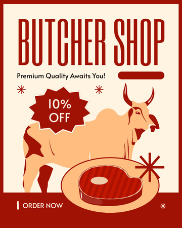Beef in Butcher Shop Instagram Post Vertical Design Template