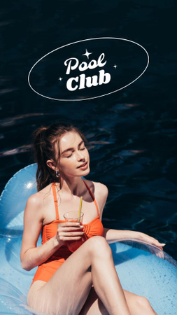 Modèle de visuel Woman resting in Pool with Beverage - Instagram Story