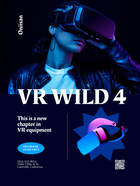 Attractive Woman Wearing VR Glasses Poster US Design Template