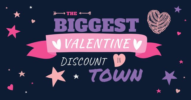 Valentine's Day Discount Hearts and Stars Facebook AD Tasarım Şablonu