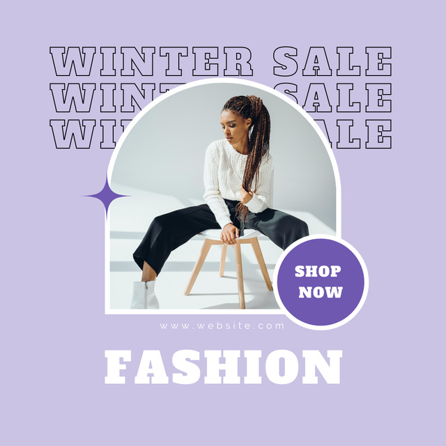 Fashion Winter Sale Announcement with Attractive African American Woman Instagram AD Design Template